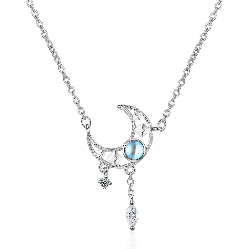 NEW Silver Colorful Moonstone Clavicle Chain Necklace - Picture 2 of 9